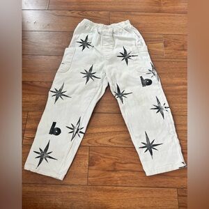BLASS Upcycled White Pants with Black Stars. Neutral Gender Made in Montreal